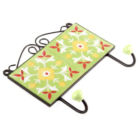 Sage Green Yellow Floral Tiles Hooks 